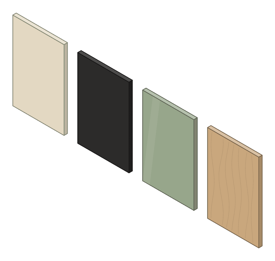 Illustration : quatre échantillons de façade dans quatre matières